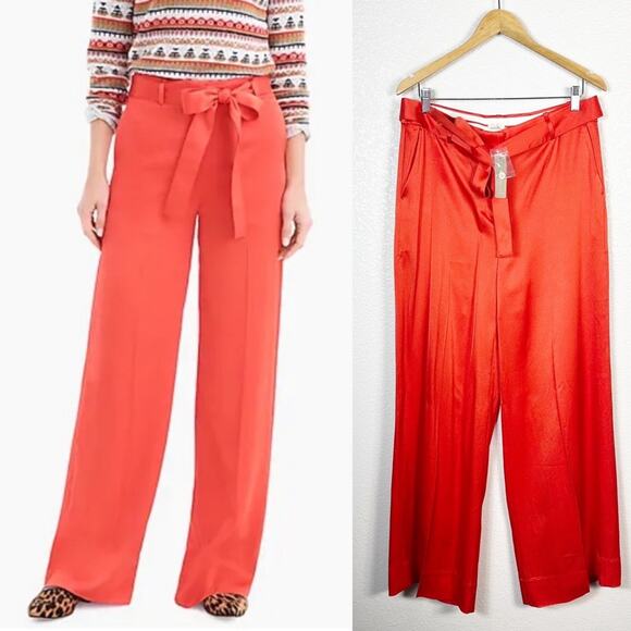 J. Crew Collection NWT Women’s Wide Leg Pant Satin Crepe in Red Size 12 - Picture 1 of 13